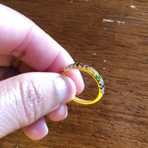 Genuine Mixed Gemstones SS Ring, Size 6